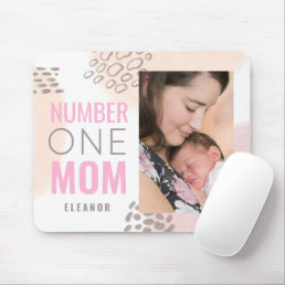 Number One Mom Photo Abstract Shape Text Name Mouse Pad