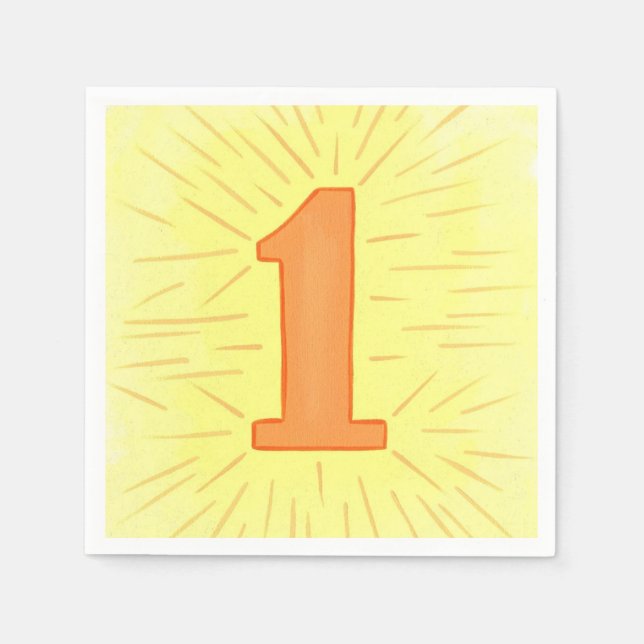 Number One Orange Yellow Birthday Napkins (Front)
