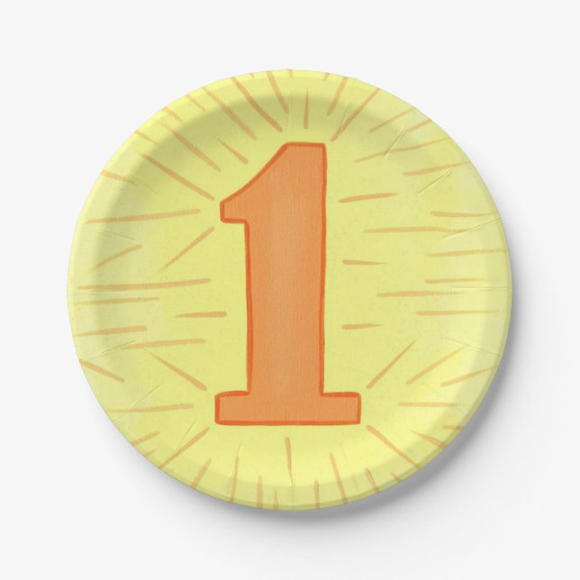 Number One Orange Yellow First Birthday Plates (Front)