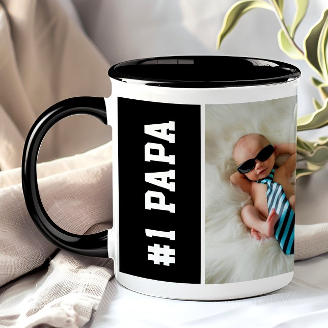 Number One Papa Black Custom 4 Photo Collage Mug (Creator Uploaded)