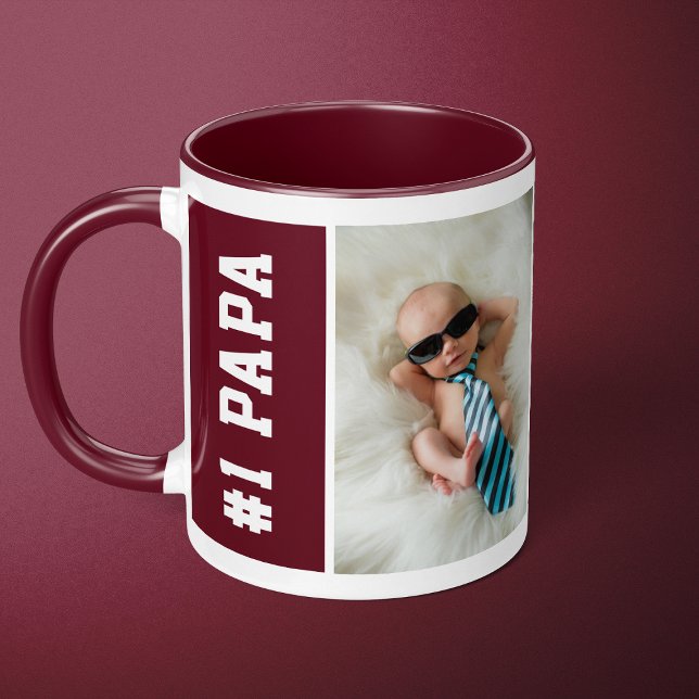 Number One Papa Maroon Custom 4 Photo Collage Mug (Creator Uploaded)