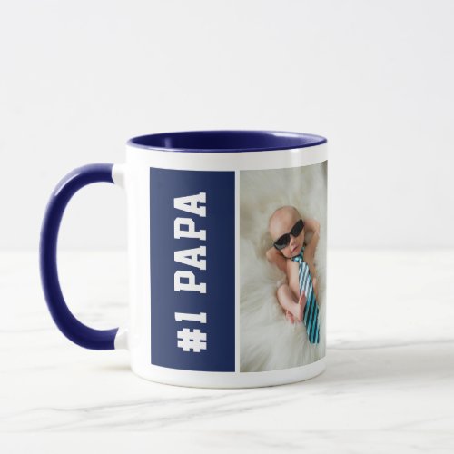 Number One Papa Navy Blue Custom 4 Photo Collage Mug