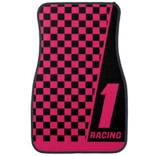 Number One Racing Checkered Flag Pattern Car Floor Mat