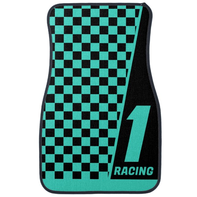 Number One Racing Checkered Flag Pattern Car Floor Mat (Front)