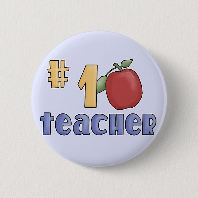 Number One Teacher Tshirts and Gifts Button (Front)