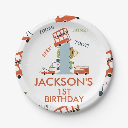 Number One Transport Themed 1st Birthday  Paper Plates