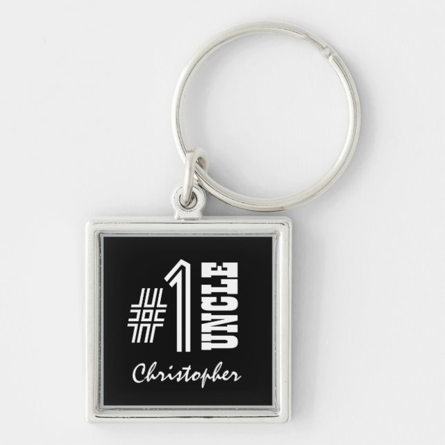 Number One UNCLE Black and White Modern Gift A01 Keychain (Front)