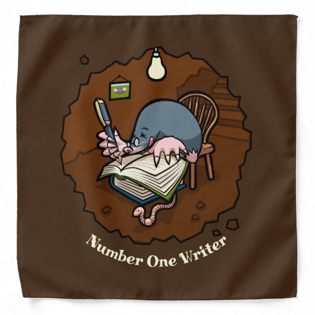 Number One Writer Cute Mole Writing Book In Burrow Bandana (Front)
