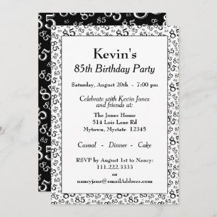 Number Pattern 85 Cool Birthday Party Black/White Invitation
