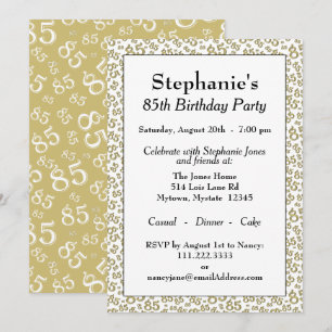Number Pattern 85 Cool Birthday Party Gold/White Invitation