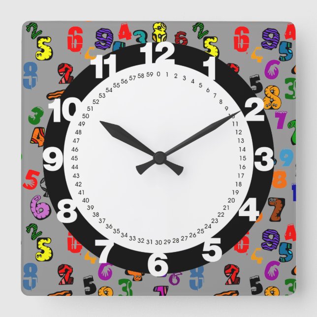 Number Pattern Square Wall Clock (Front)