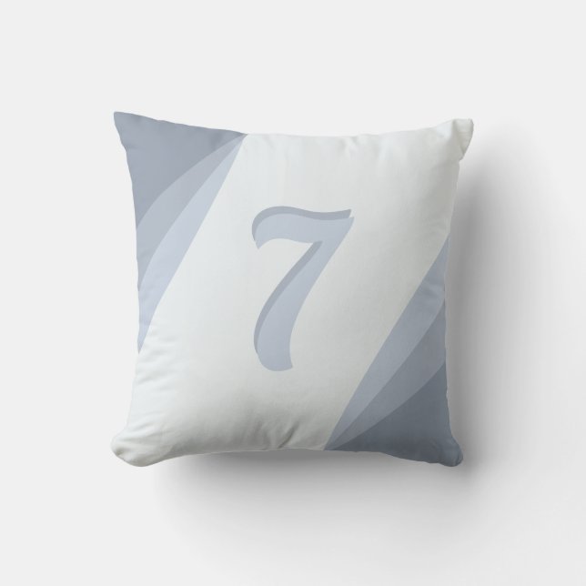 Number Seven on Silver Grey Blue Shades Throw Pillow (Front)