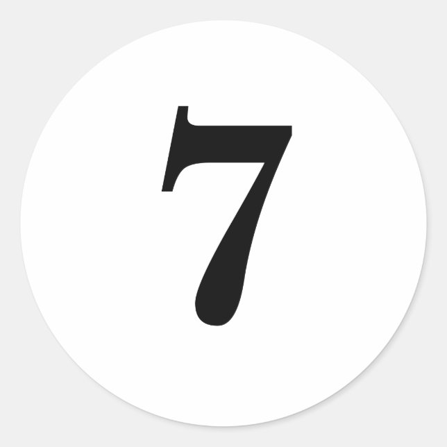 Number Seven planning simple 7 white black Classic Round Sticker (Front)