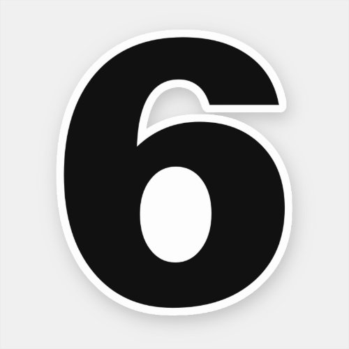 Number Six Black and White Sticker