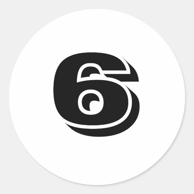 Number Six by Janz White Classic Round Sticker (Front)