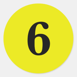 Number Six planning simple 6 yellow black Classic Round Sticker