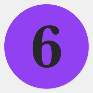 Number Six planning supplies simple 6 purple black Classic Round Sticker