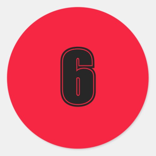 Number Six planning supplies simple 6 red black Classic Round Sticker