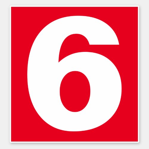 Number Six Red and White Sticker