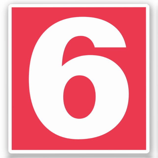 Number Six Red and White Sticker (Front)