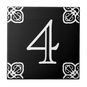 Number - Spanish White on Black Tile