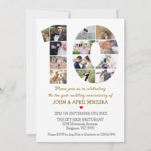 Number Ten Custom Photo Wedding Anniversary Invitation