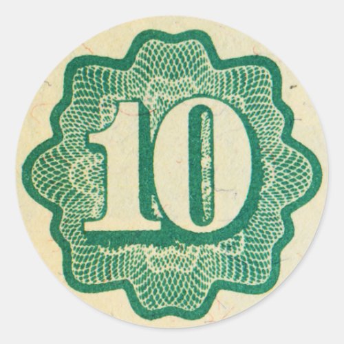 Number Ten Play Money Numeral Classic Round Sticker