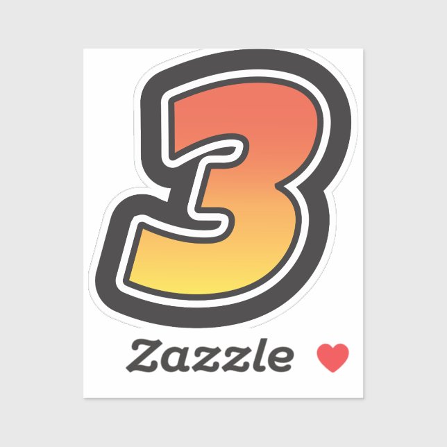 Number Three 3 Gradient Yellow Orange 3 Stroke Sticker (Sheet)