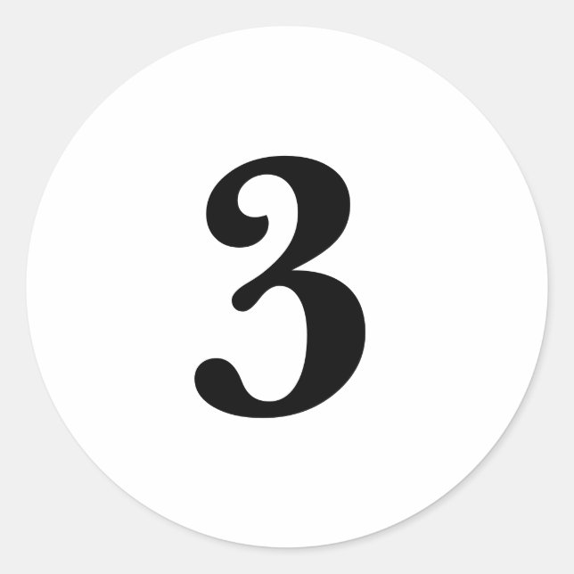Number Three planning simple 3 white black Classic Round Sticker (Front)