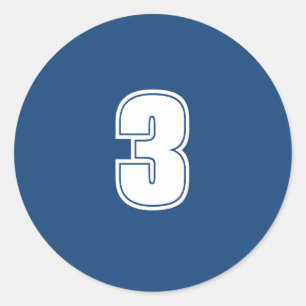 Number Three planning supplies simple 3 navy white Classic Round Sticker