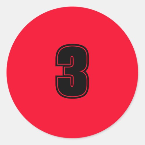 Number Three planning supplies simple 3 red black Classic Round Sticker