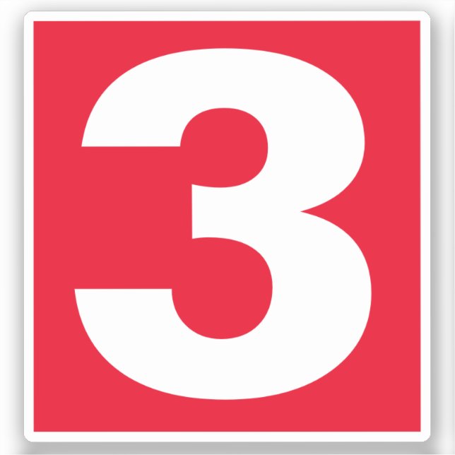 Number Three Red and White Sticker (Front)