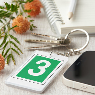 Number Three White And Green Keychain
