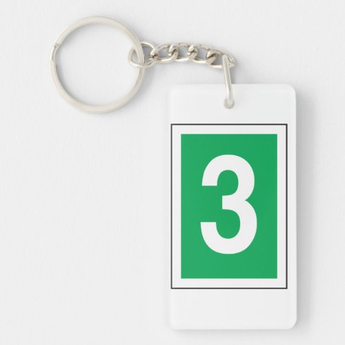 Number Three White And Green Keychain