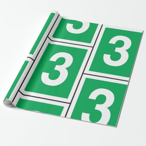 Number Three White And Green Wrapping Paper