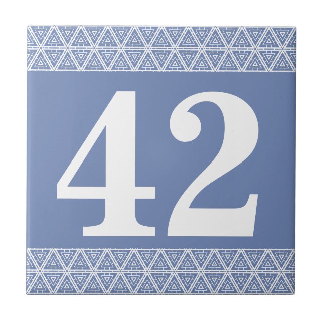 Number Tile geometric border blue and white (Front)