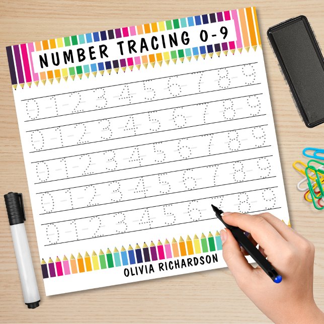 Number Tracing 0-9 Kids Pre-K Elementary School Dry Erase Board (number tracing 0-9 pre-k kindergarten math practice dry erase board)