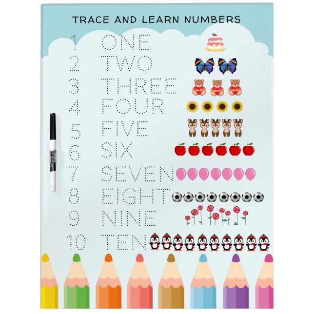Number tracing preschool education gift for kids dry erase board (Front)