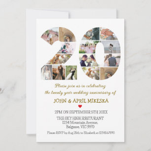 Number Twenty Custom Photo Wedding Anniversary Invitation