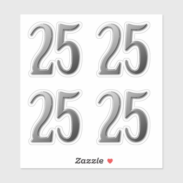 Number Twenty Five Silver Beveled Sticker (Sheet)