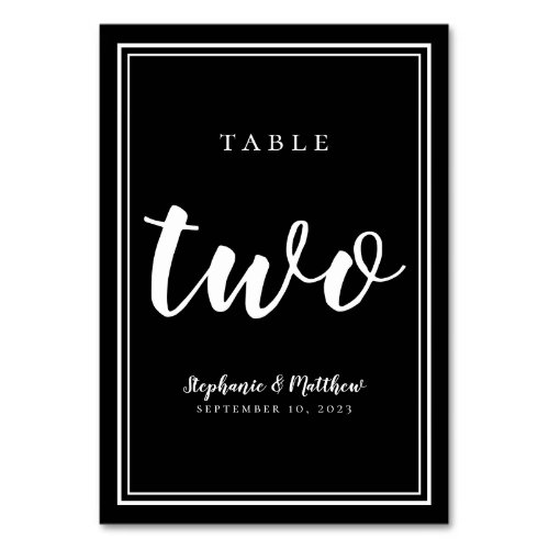 Number Two Black  White Wedding Simple Modern Table Number