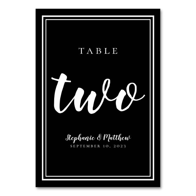 Number Two Black & White Wedding Simple Modern Table Number (Front)