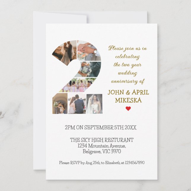 Number Two Custom Photo Wedding Anniversary Invitation (Front)