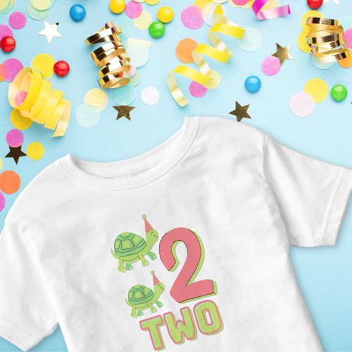 Number Two Cute Turtle Counting Green and Peach  Toddler T_shirt