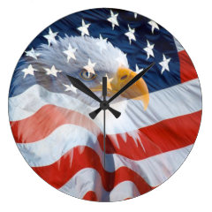 Numberless Patriotic Bald Eagle and American Flag Large Clock