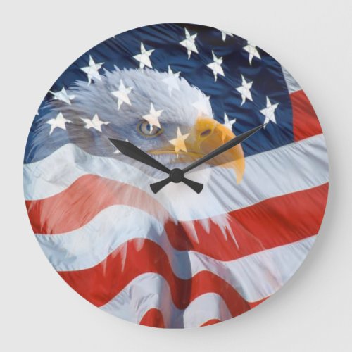 Numberless Patriotic Bald Eagle and American Flag Large Clock