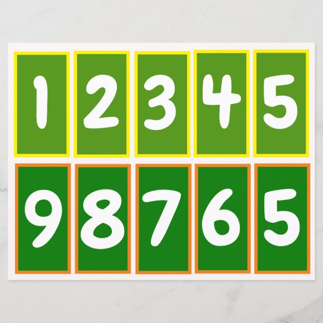 Numbers 1 to 9 to Practice Pairs of Tens (Green) (Front)