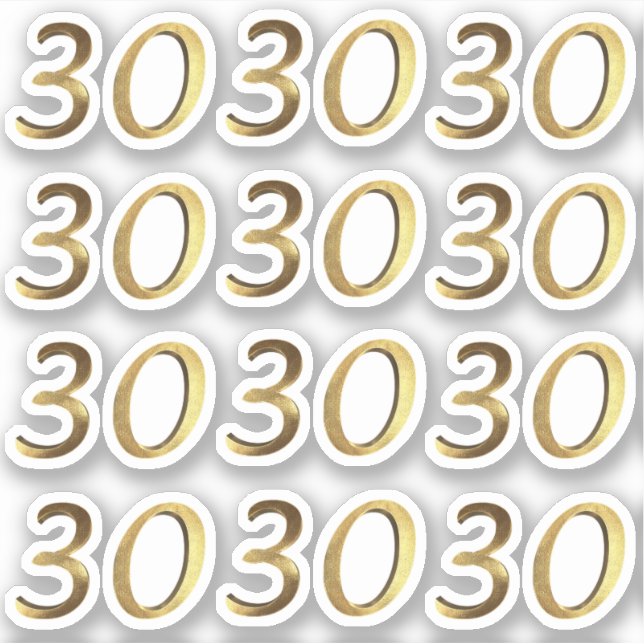 Numbers 30 Faux Gold 30th Anniversary Sticker (Front)