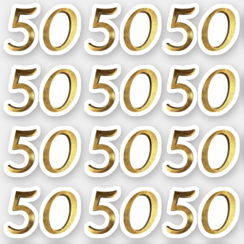 Numbers 50 Faux Gold 50th Anniversary Sticker