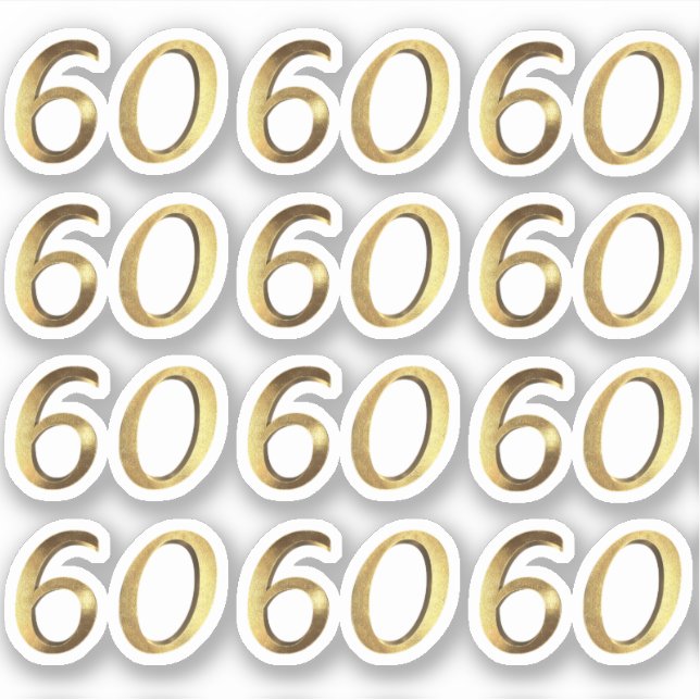 Numbers 60 Faux Gold 60th Anniversary Sticker (Front)